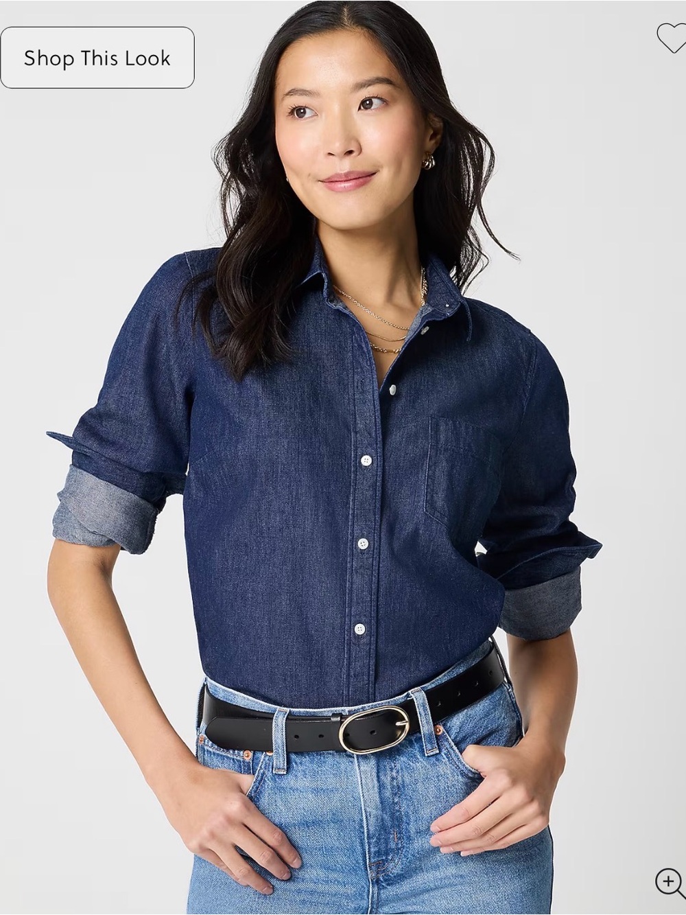 J.Crew Dark Blue Denim Chambray Button-Up Shirt Womens Size Medium Spring Preppy